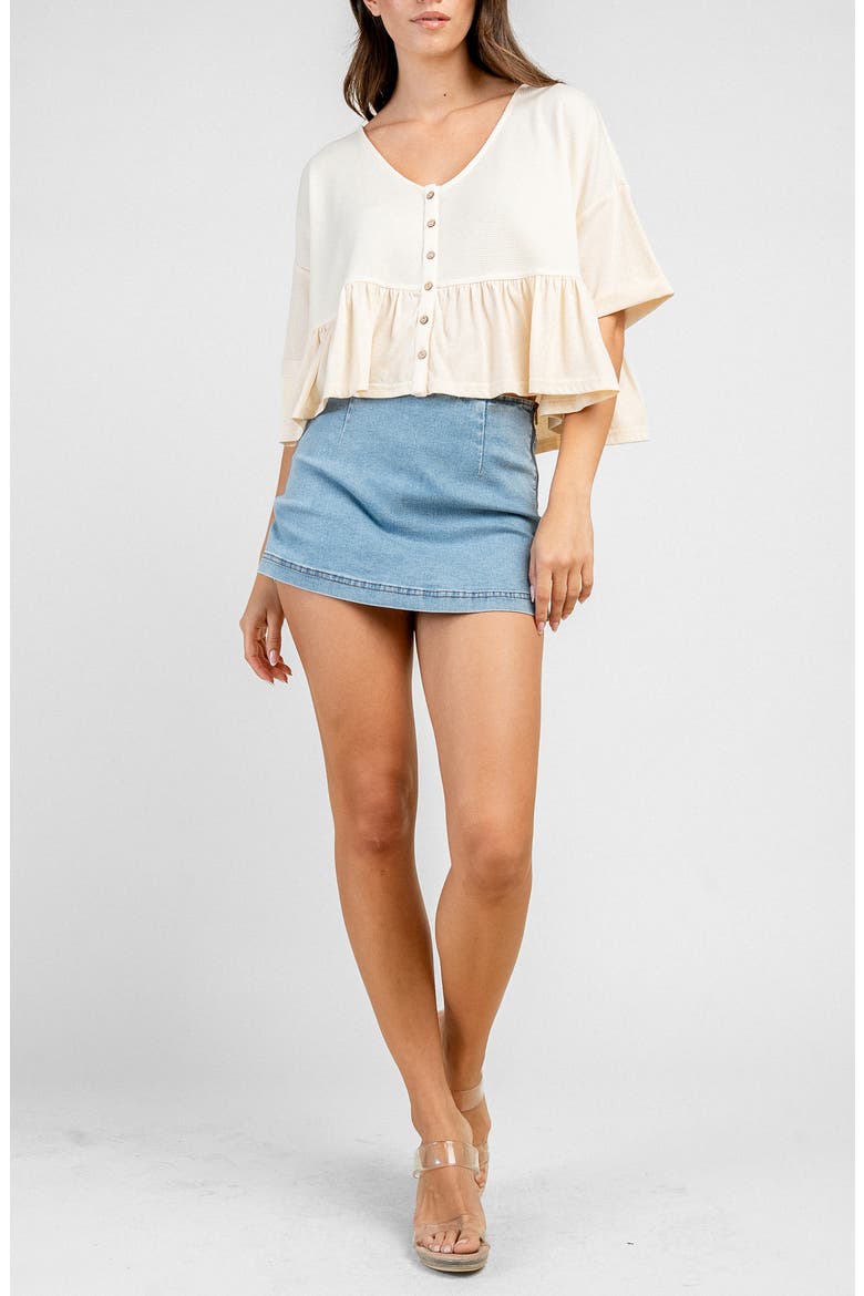 Ruffled Button Up Knit Top, Alternate, color, CREAM