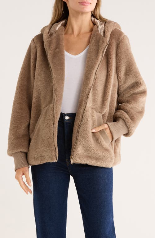 Bernardo Faux Shearling Zip Hoodie In Brown