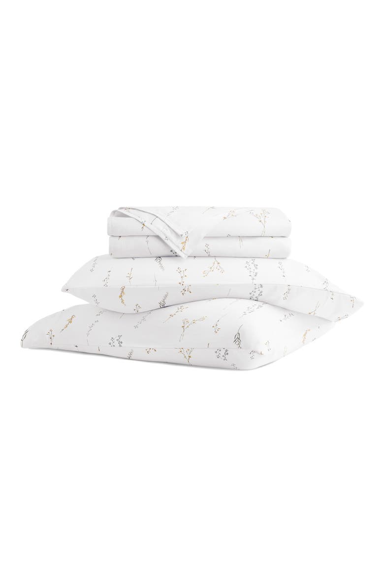 300 Thread Count Cotton Sateen Sheet Set, Main, color, WILD GARDEN WHITE