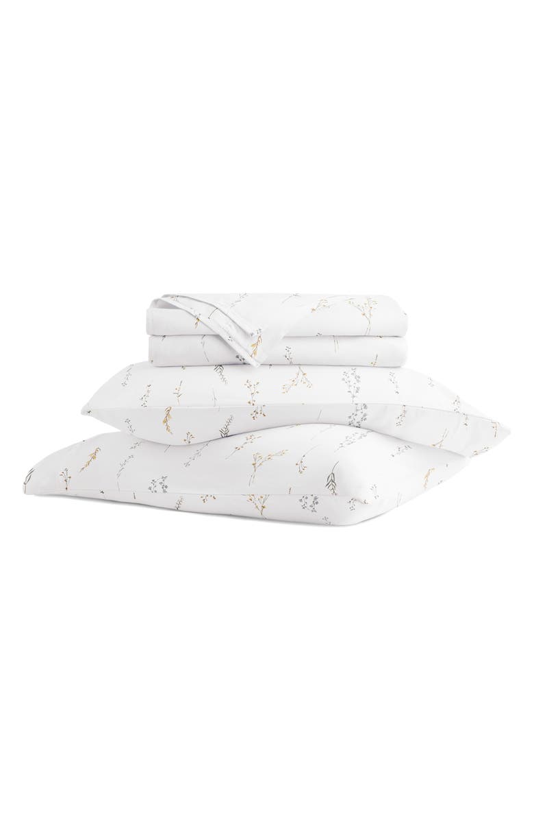 HOMESPUN 300 Thread Count Cotton Sateen Sheet Set, Main, color, Wild Garden White