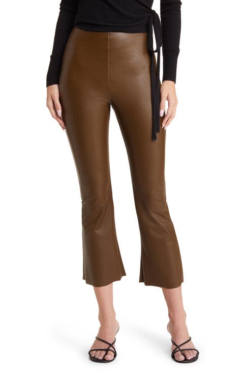 Faux Leather Flare Crop Pull-On Pants