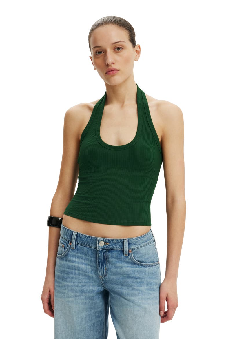 Women's Rib Scoop Halter, Main, color, Heritage Green