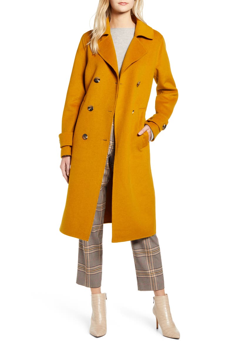Double Breasted Wool Blend Coat, Main, color, MUSTARD YELLOW