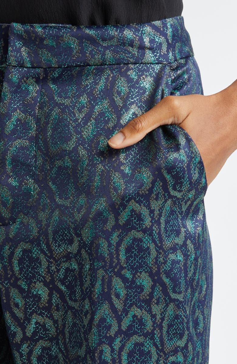 L'AGENCE Rebel Metallic Print Pants, Alternate, color, Teal Multi