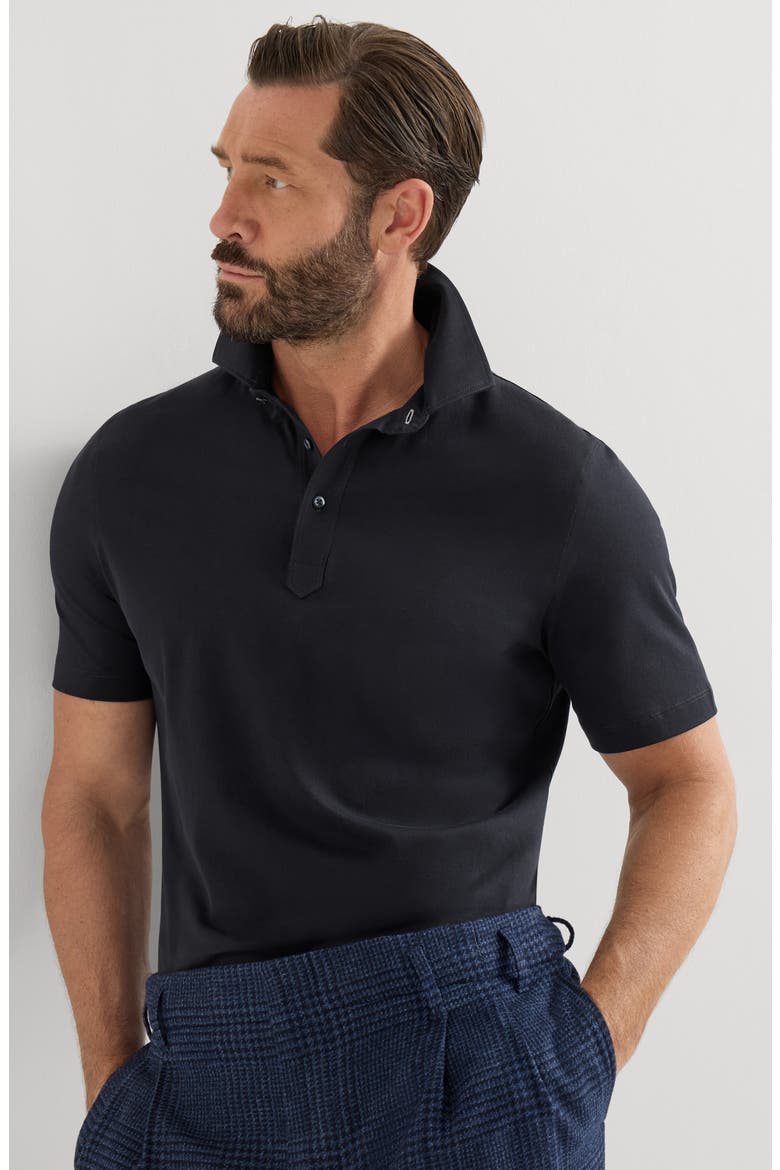 Cotton jersey polo with shirt-style collar, Alternate, color, Navy Blue
