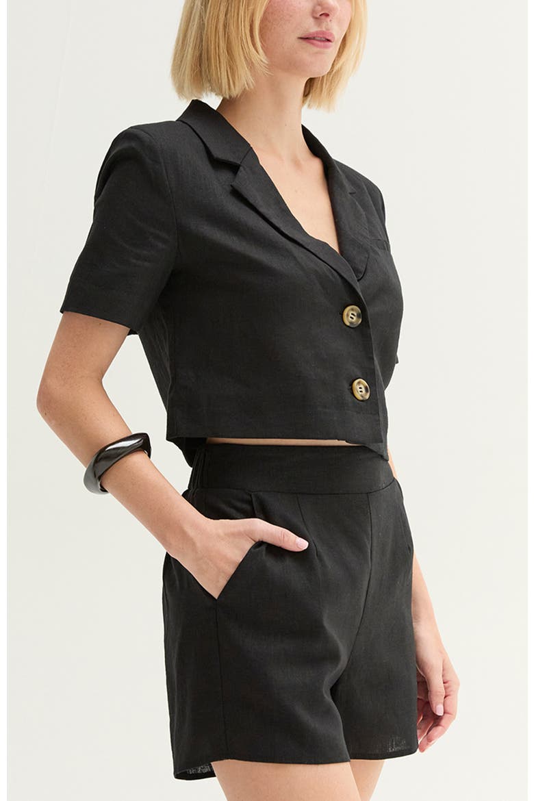 Cropped Linen Blend Blazer, Alternate, color, Black