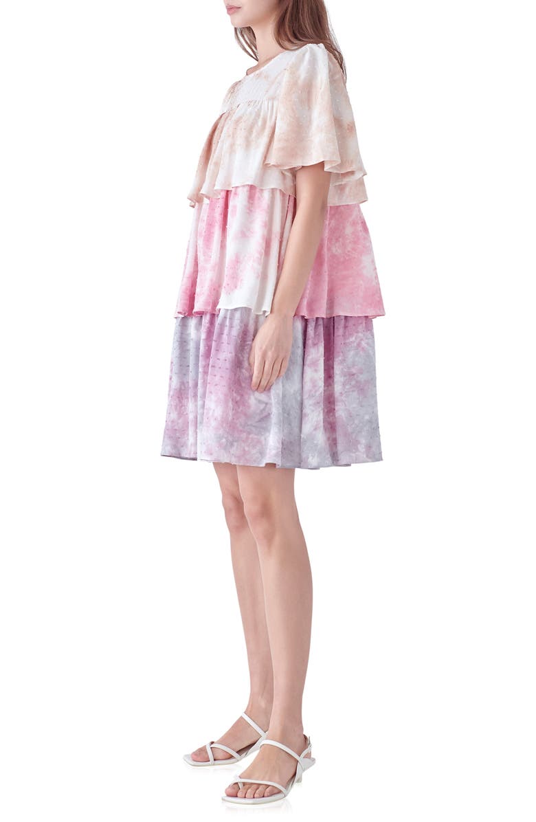 Free the Roses Tie Dye Swiss Dot Tiered Dress, Alternate, color, Pink Multi