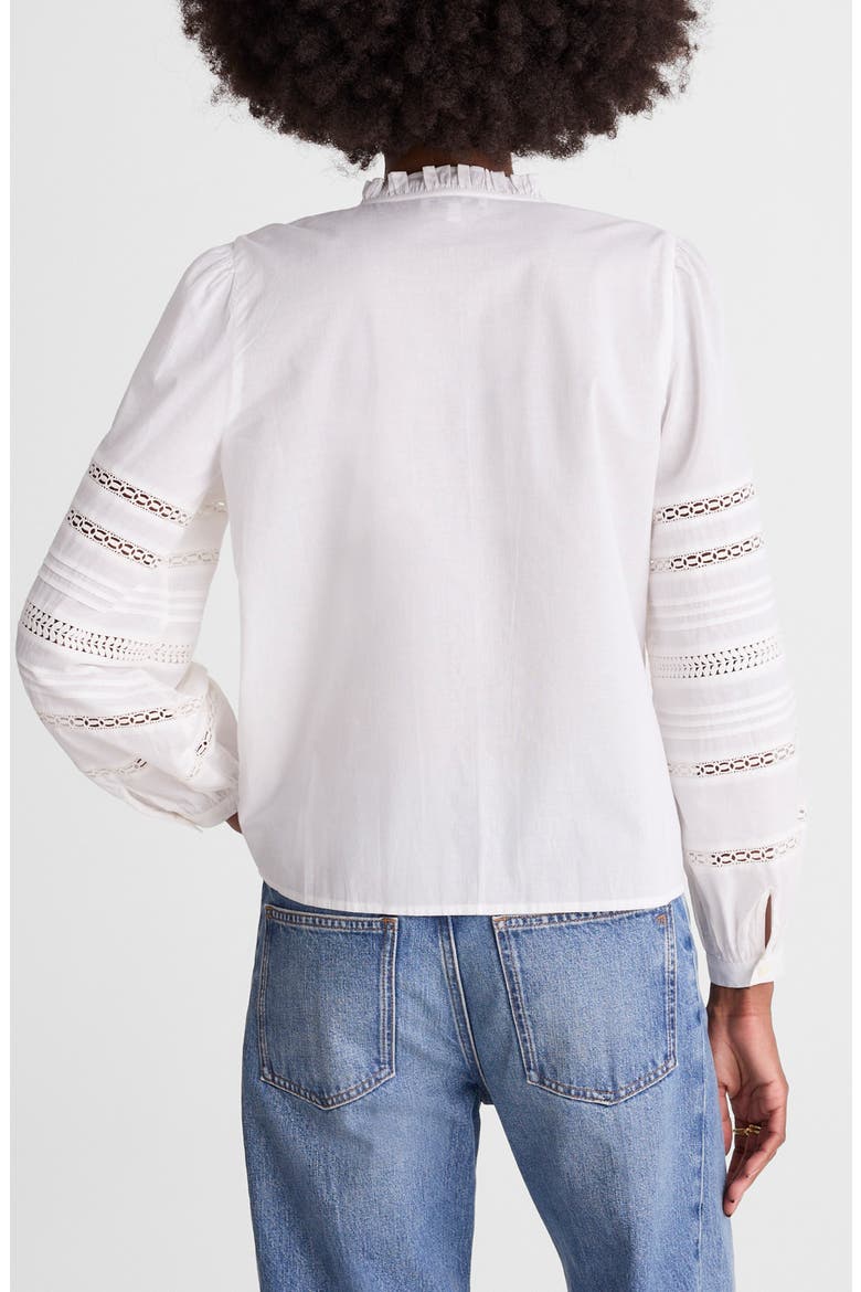 High Neck Lace Detail Pintuck Cotton Top, Alternate, color, WHITE
