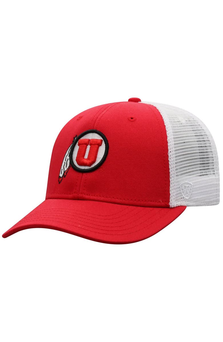 TOP OF THE WORLD Men's Top of the World  Red/White Utah Utes Victory Baseline Adjustable Trucker Hat, Main, color, Red