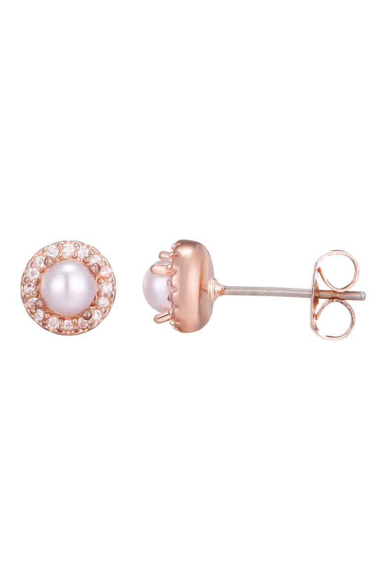 Freshwater Pearl Crystal Halo Stud Earrings, Alternate, color, WHITE