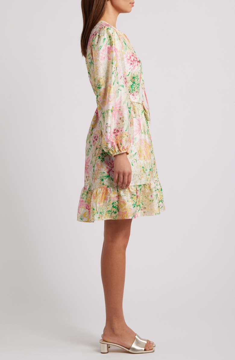 Julia Jordan Floral Long Sleeve Crinkled Satin Babyboll Dress, Alternate, color, 