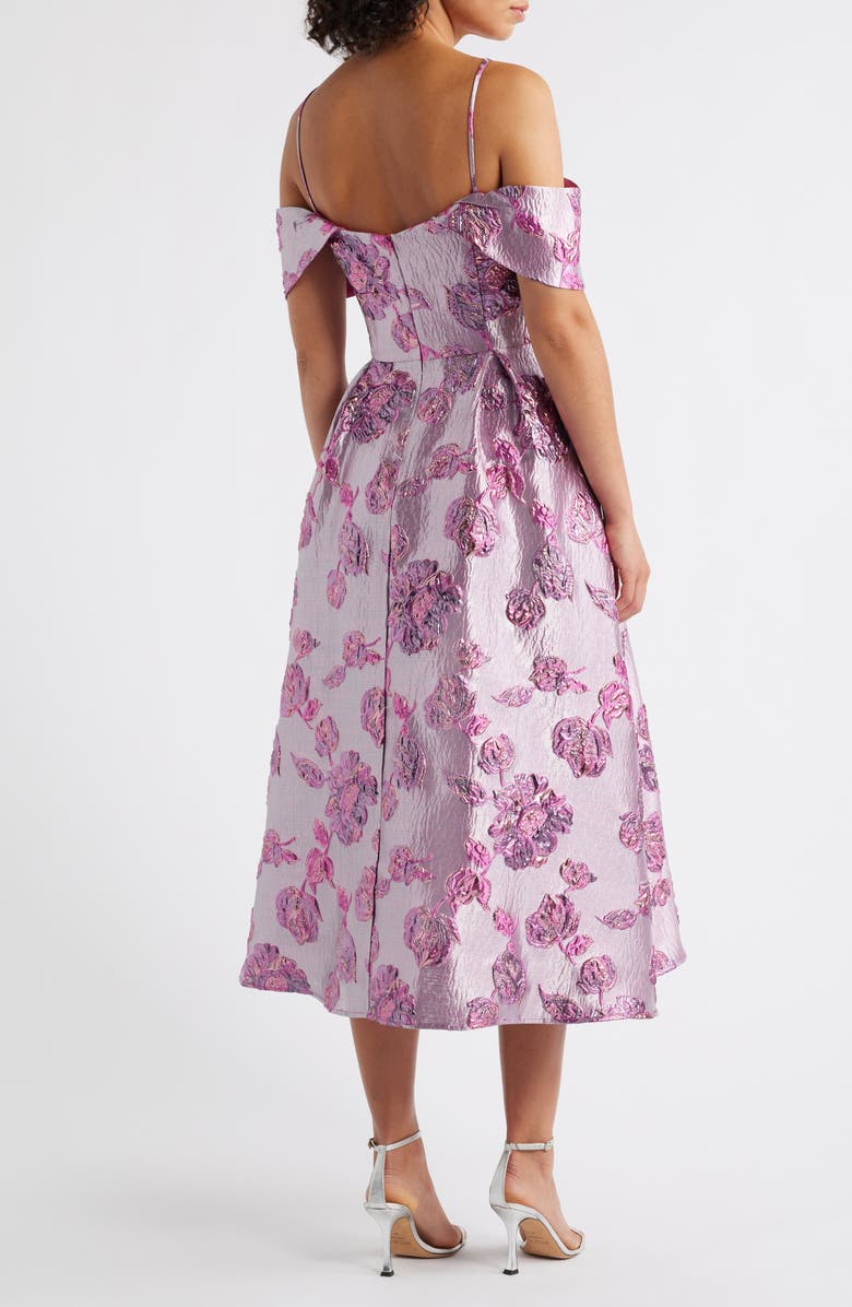 Julia Jordan Beaded Floral Jacquard Cold Shoulder Cocktail Dress, Alternate, color, Purple Multi