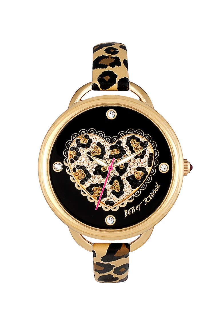 Heart Dial Leather Strap Watch, Main, color, GOLD/ LEOPARD