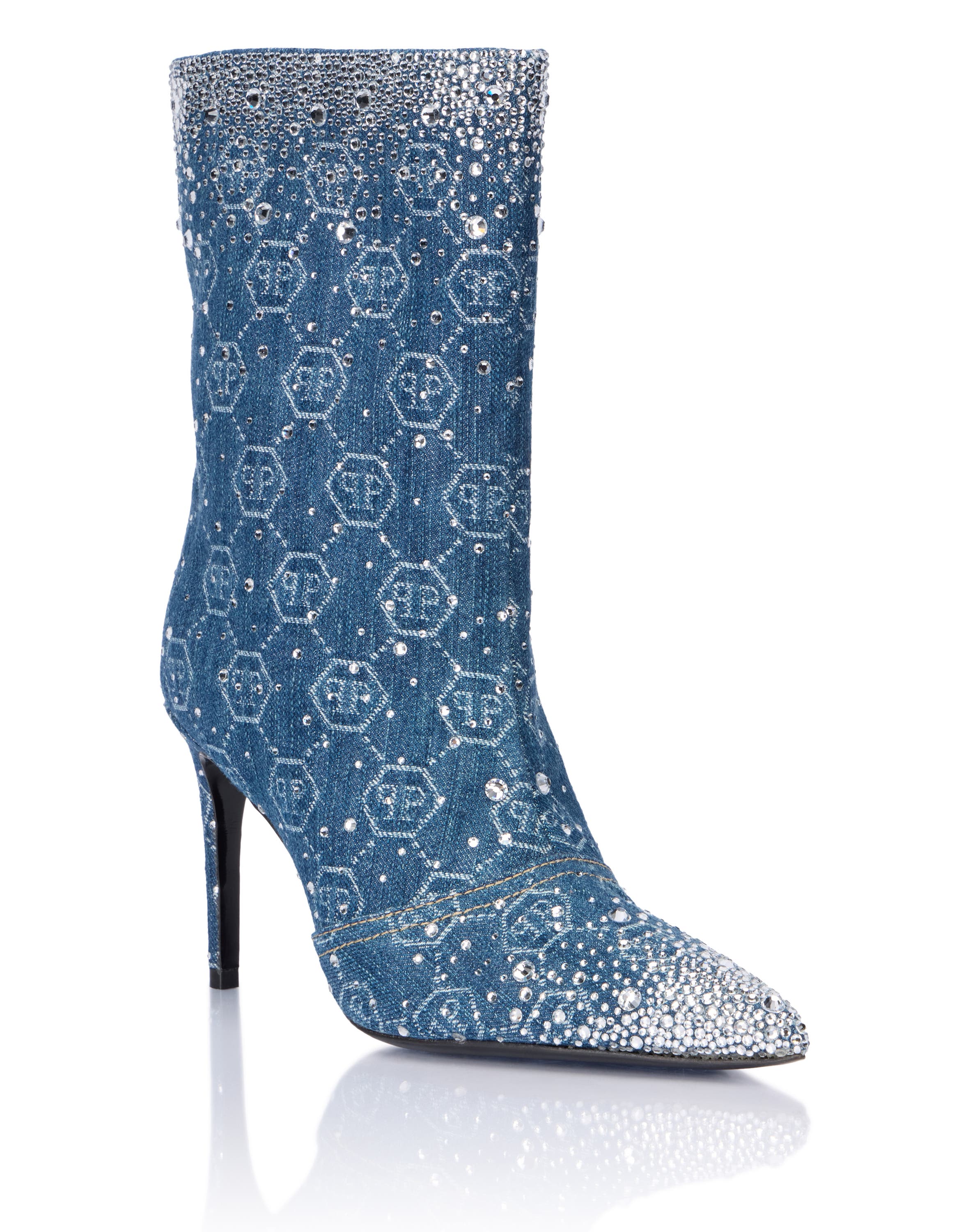 Denim Low Boots Monogram Strass 9 Women, Main, color, lightblue
