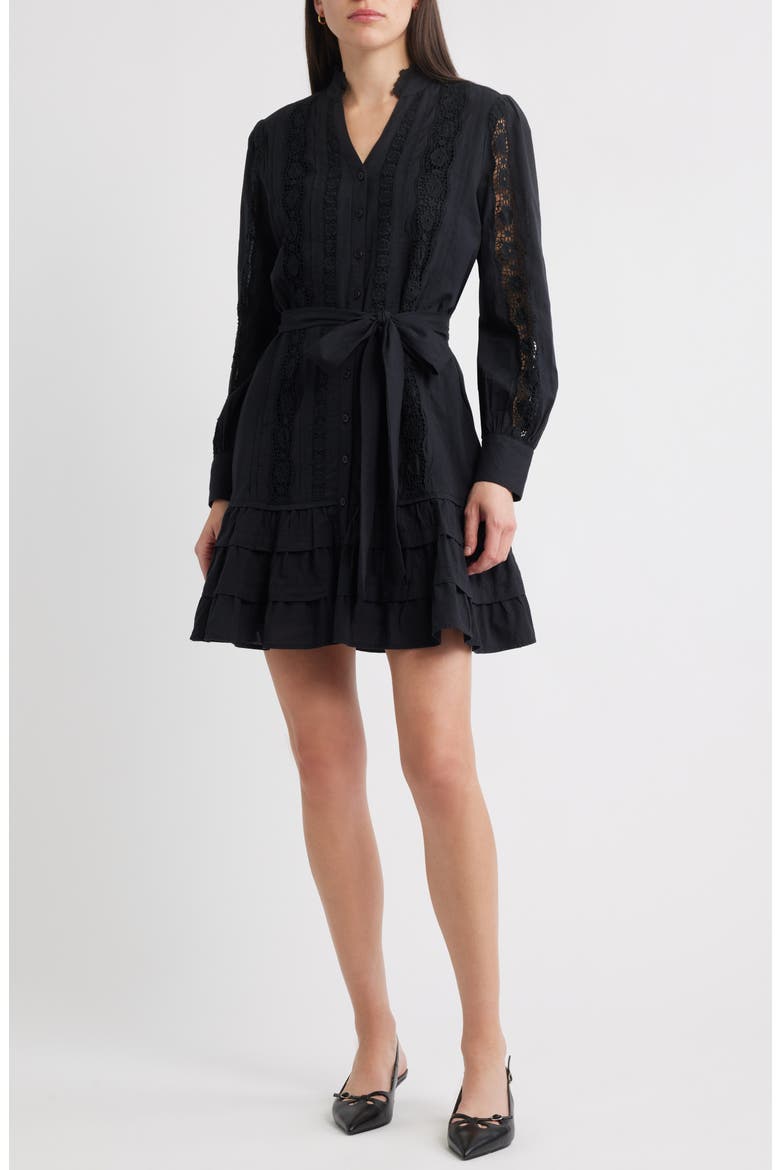 Lace Panel Long Sleeve Minidress, Main, color, BLACK