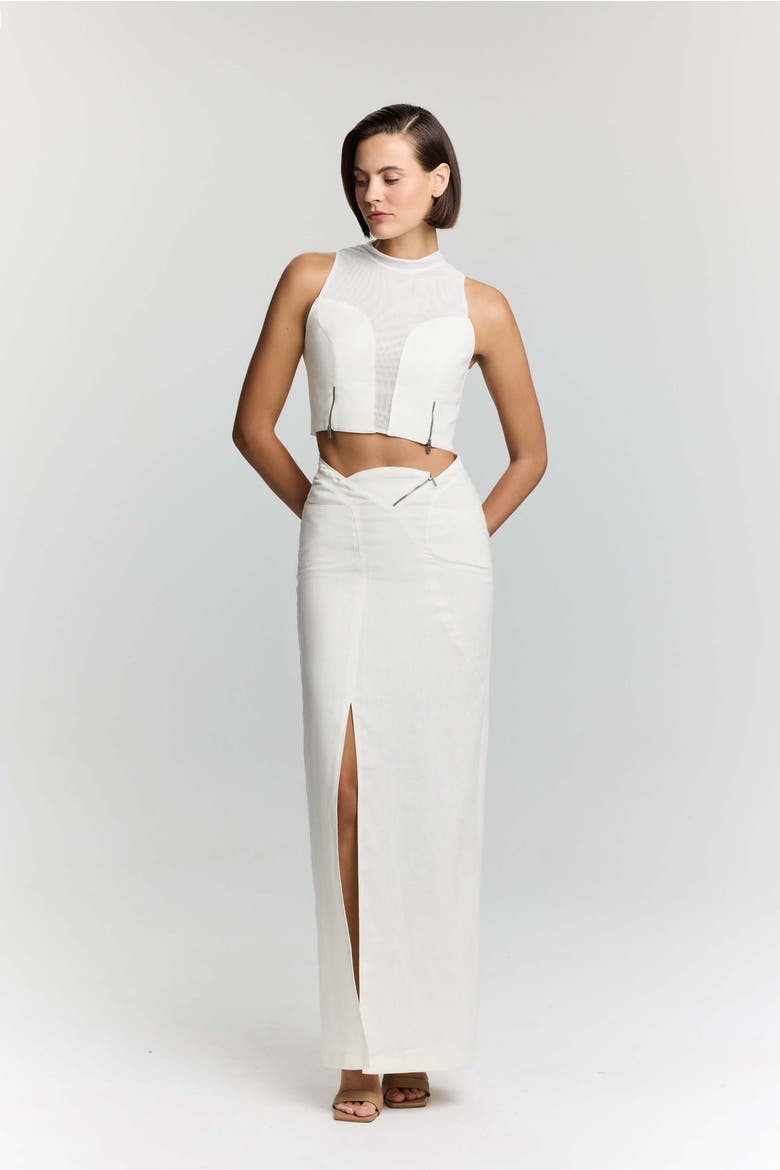 Serena Denim Linen Crop Top, Alternate, color, White