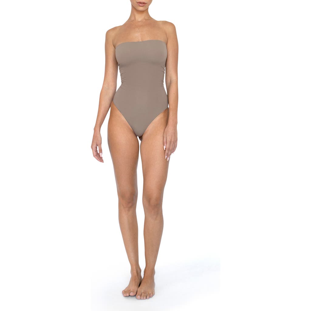 Noody Ultra-thin Seamless Forming Strapless Bodysuit In Gray