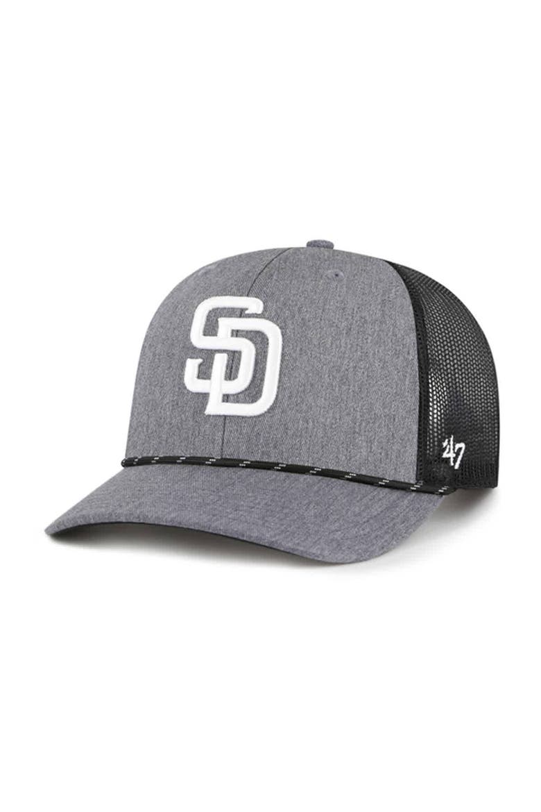 Men's '47 Charcoal San Diego Padres Carbon Rope Trucker Adjustable Hat, Main, color, Charcoal