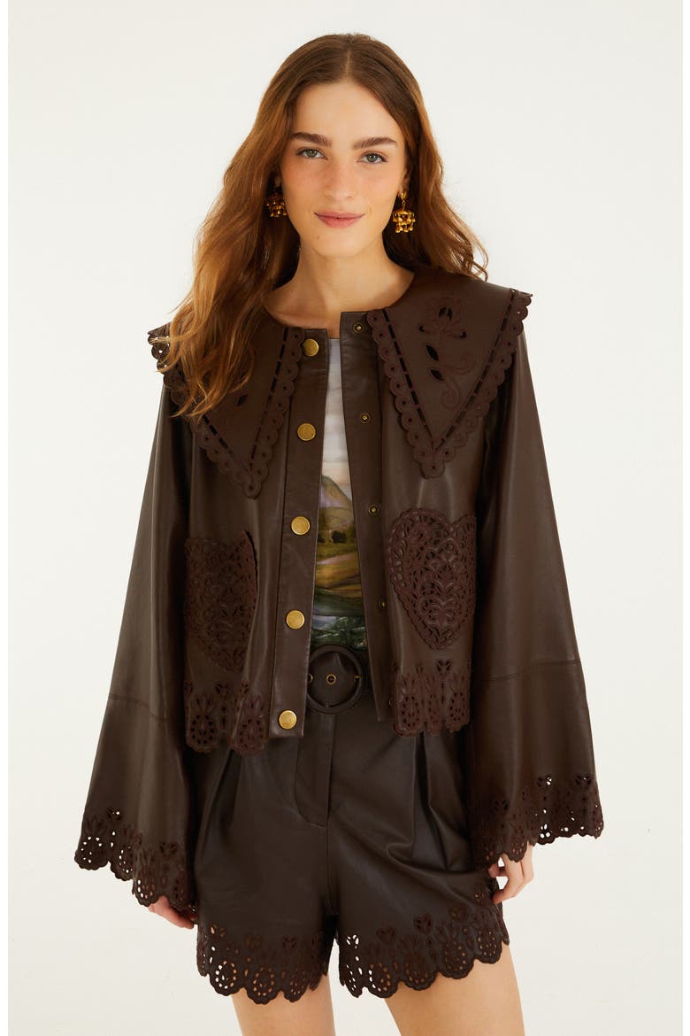Hearts Cutout Belted Leather Shorts, Alternate, color, BROWN