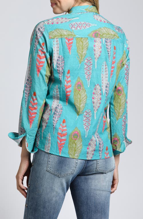 Apny Print Poplin Button-up Shirt In Turquoise Multi