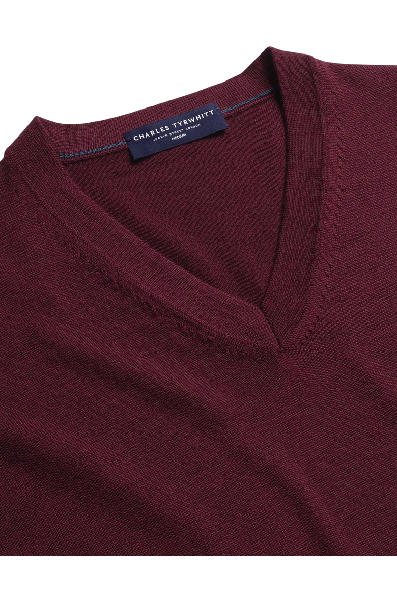 Merino V-Neck Sweater, Alternate, color, Burgundy Red