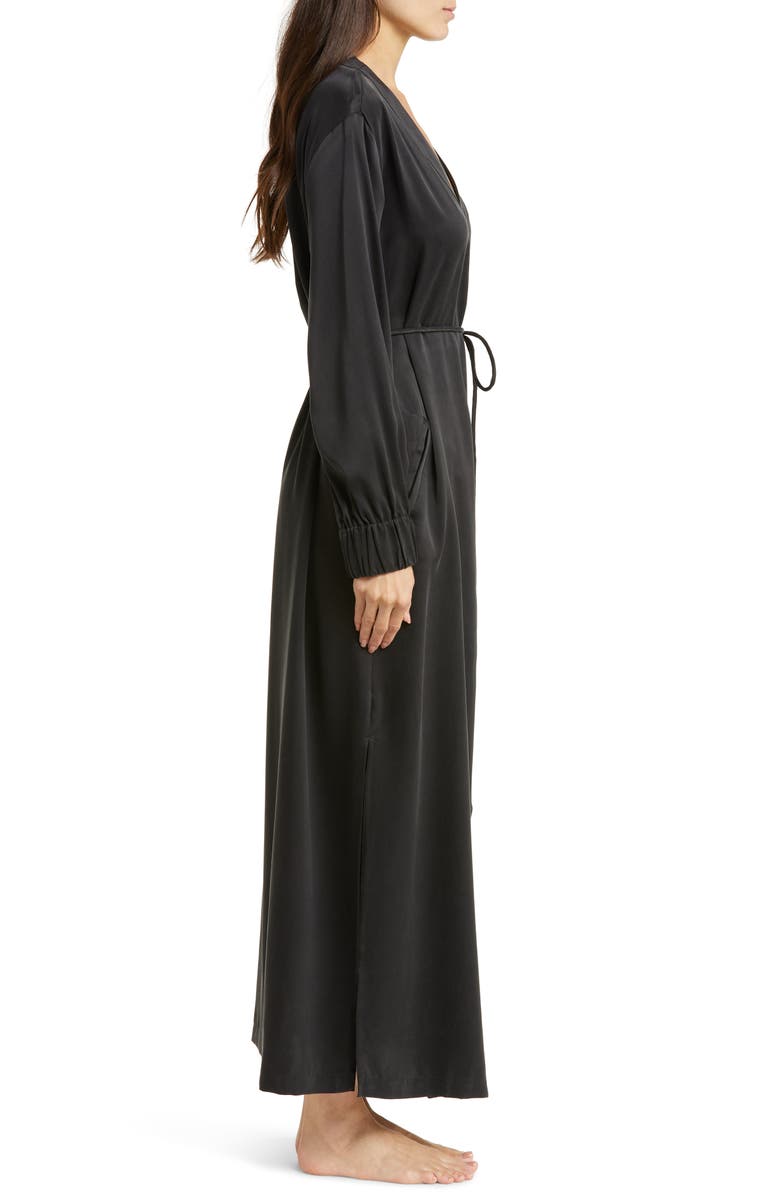 Lunya Washable Silk Long Robe, Alternate, color, Immersed Black