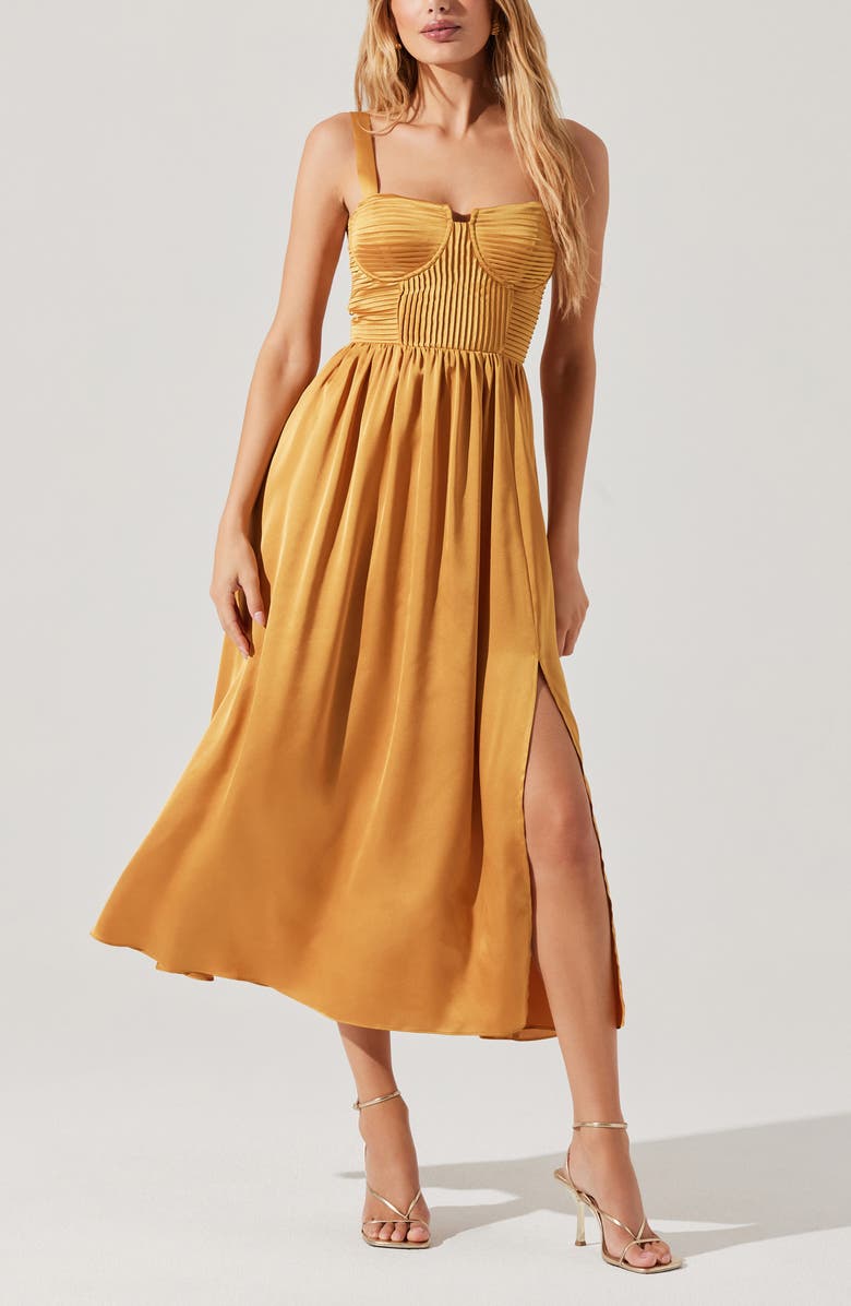 ASTR the Label Pleated Bustier Midi Dress, Alternate, color, Gold