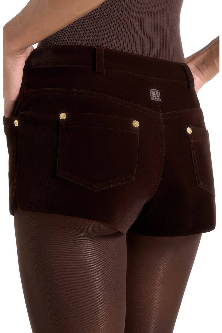 Samia Velvet Patent Mini Shorts, Alternate, color, Brown