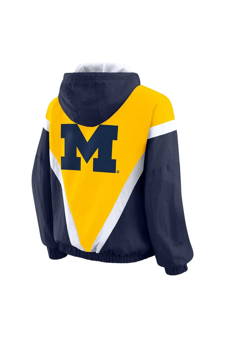 Women's WEAR by Erin Andrews Maize/Navy Michigan Wolverines Colorblock Full-Zip Hoodie Windbreaker Jacket, Alternate, color, Maize
