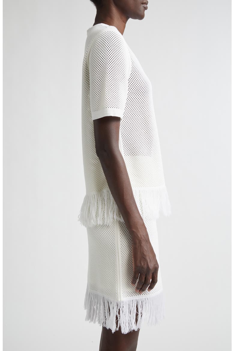 Open Knit Fringe Short Sleeve Virgin Wool Sweater, Alternate, color, WHITE