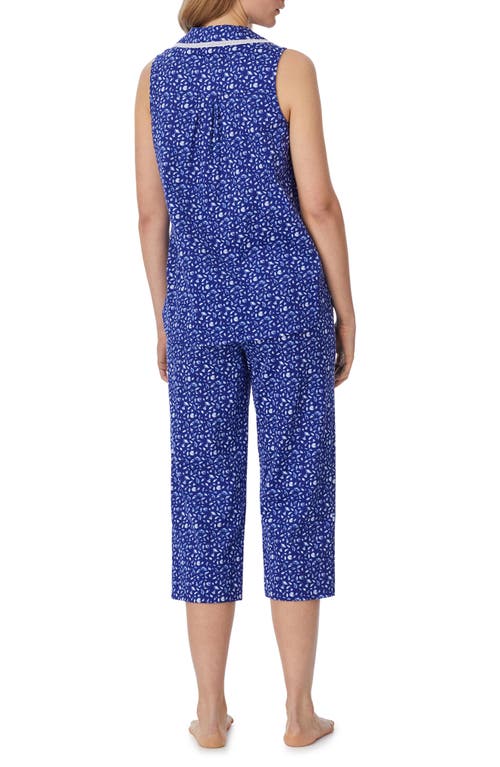 Eileen West Floral Sleeveless Capri Cotton Jersey Pajamas In Navy Print