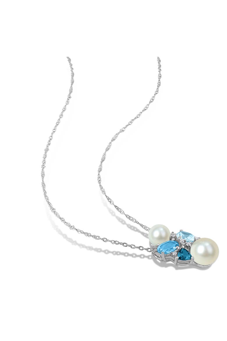 Pearl Blue Topaz & Diamond Cluster Necklace 14k, Alternate, color, Blue Topaz