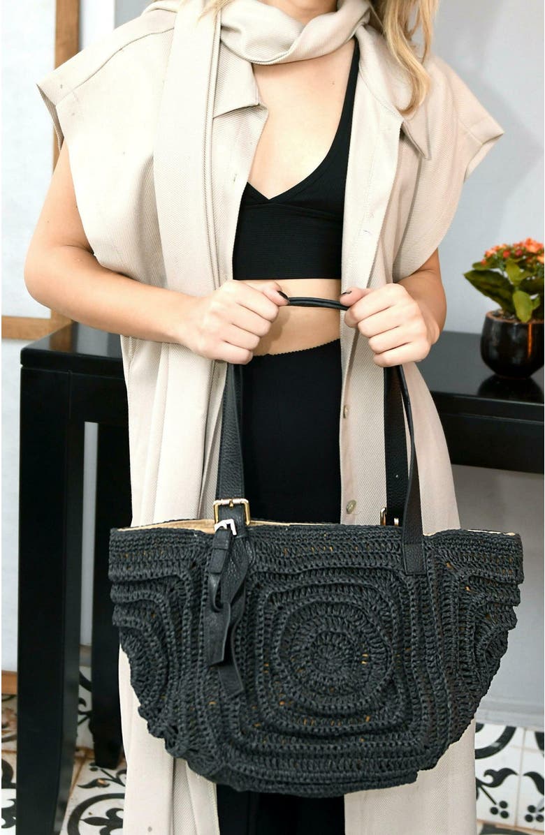 Forever & Always Shoes Giorgia Hand Woven Shoulder Bag with Leather Straps, Alternate, color, Black