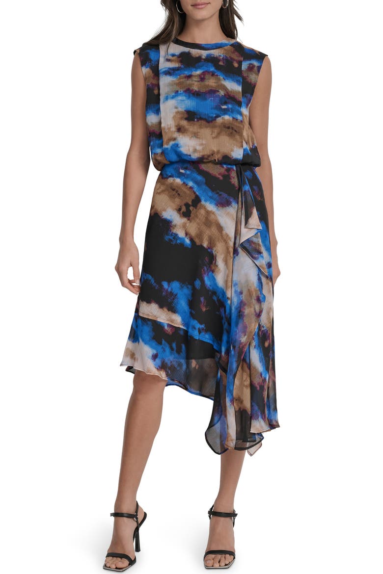 Sleeveless Asymmetric Midi Dress, Main, color, CLOUDED INDIGO