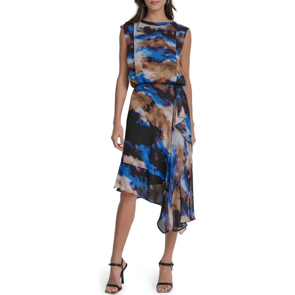 Dkny Sleeveless Asymmetric Midi Dress In Multi
