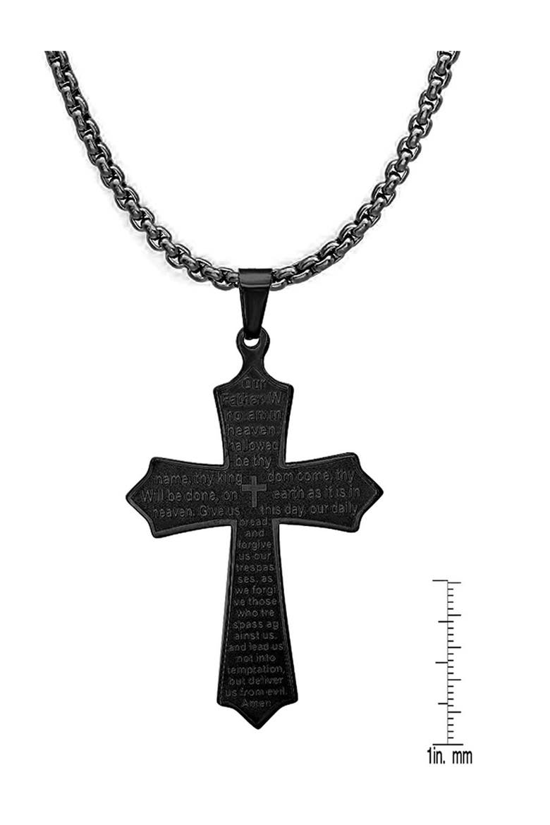 Men's Lord's Prayer Cross Pendant Necklace, Alternate, color, BLACK