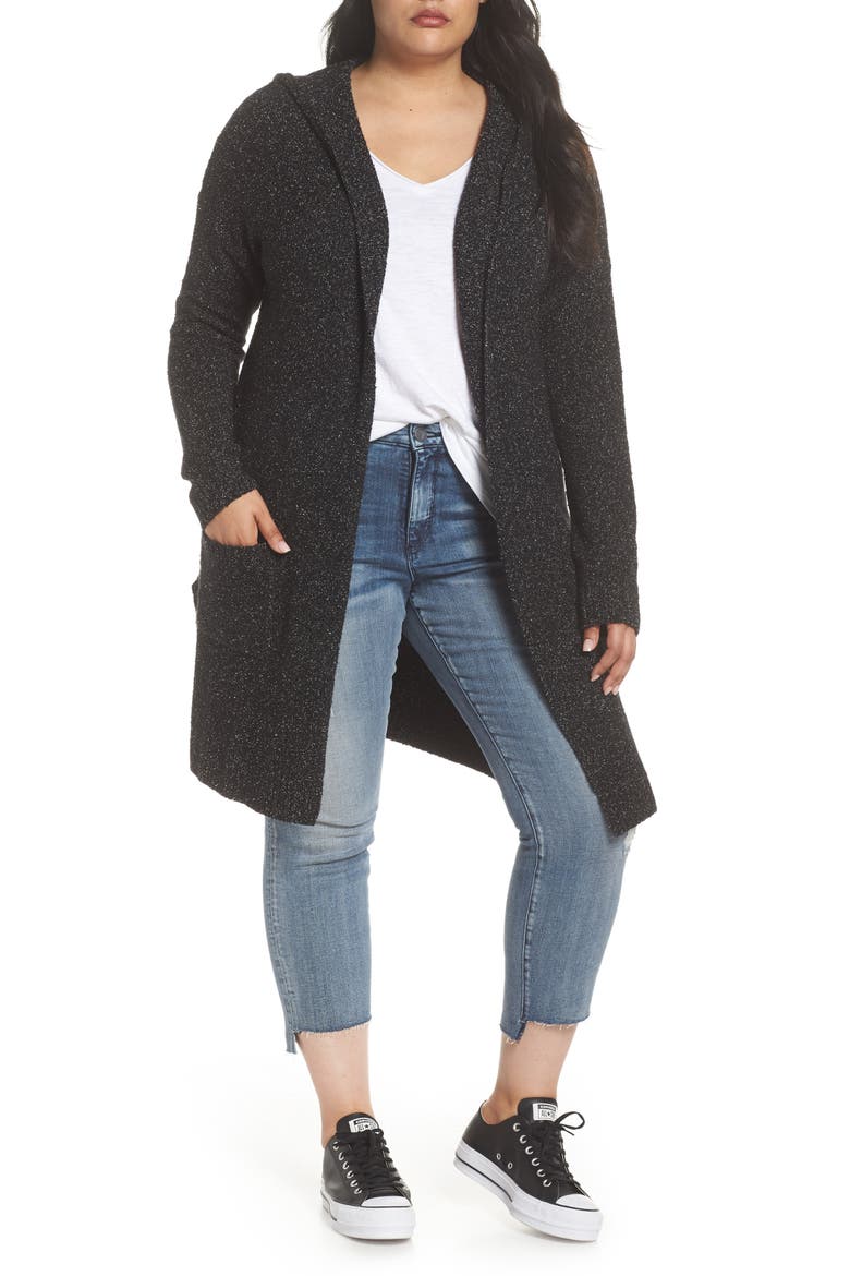 Hooded Cardigan, Alternate, color, BLACK