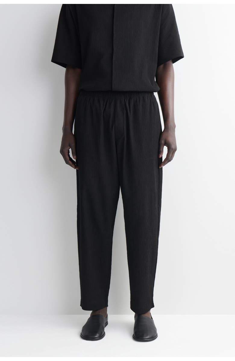 COS Crinkled-cotton Relaxed-fit Tapered Trousers, Alternate, color, Black