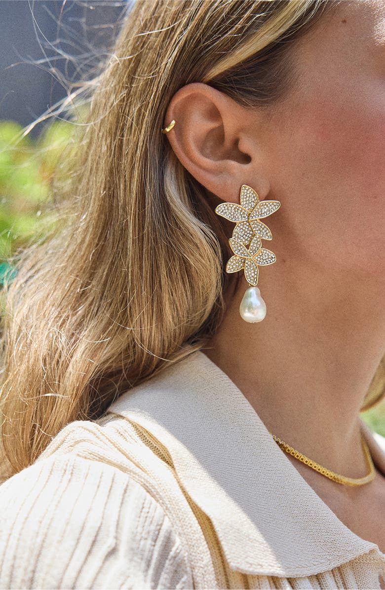 BaubleBar Marissa Floral Faux Pearl Drop Earrings, Alternate, color, Gold