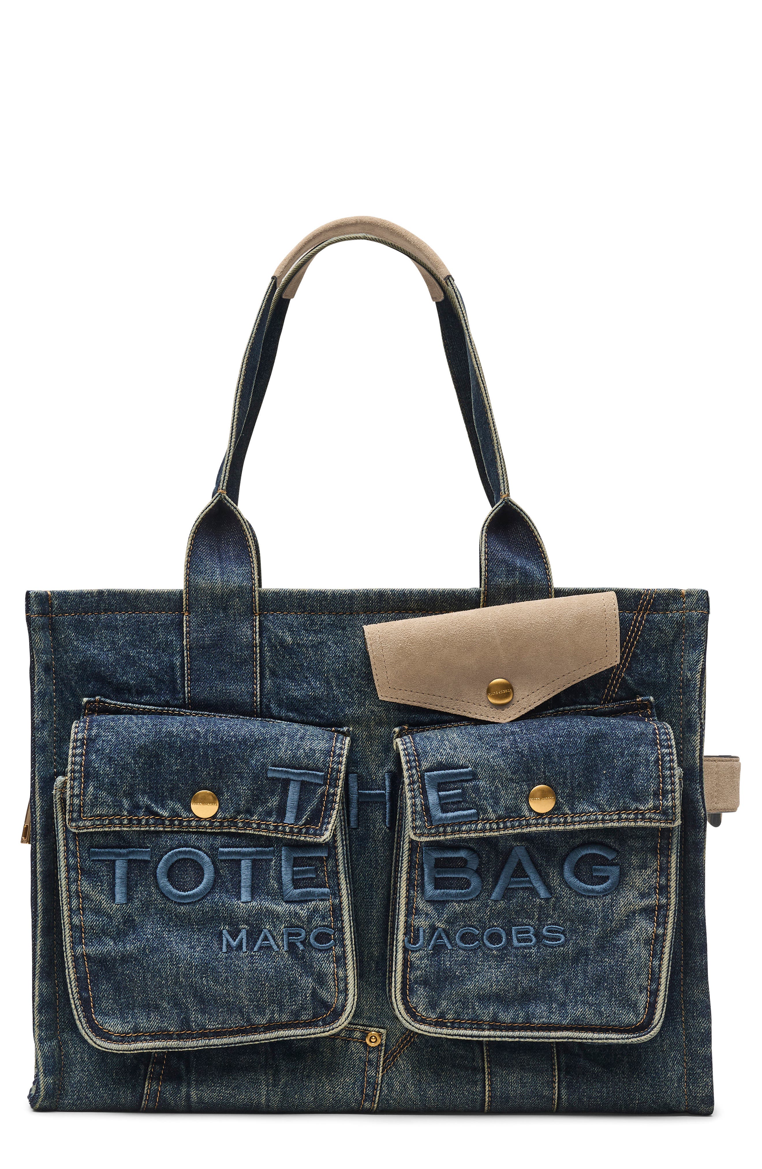 Marc Jacobs The Large Denim Tote Bag, Main, color, Dark Wash Indigo