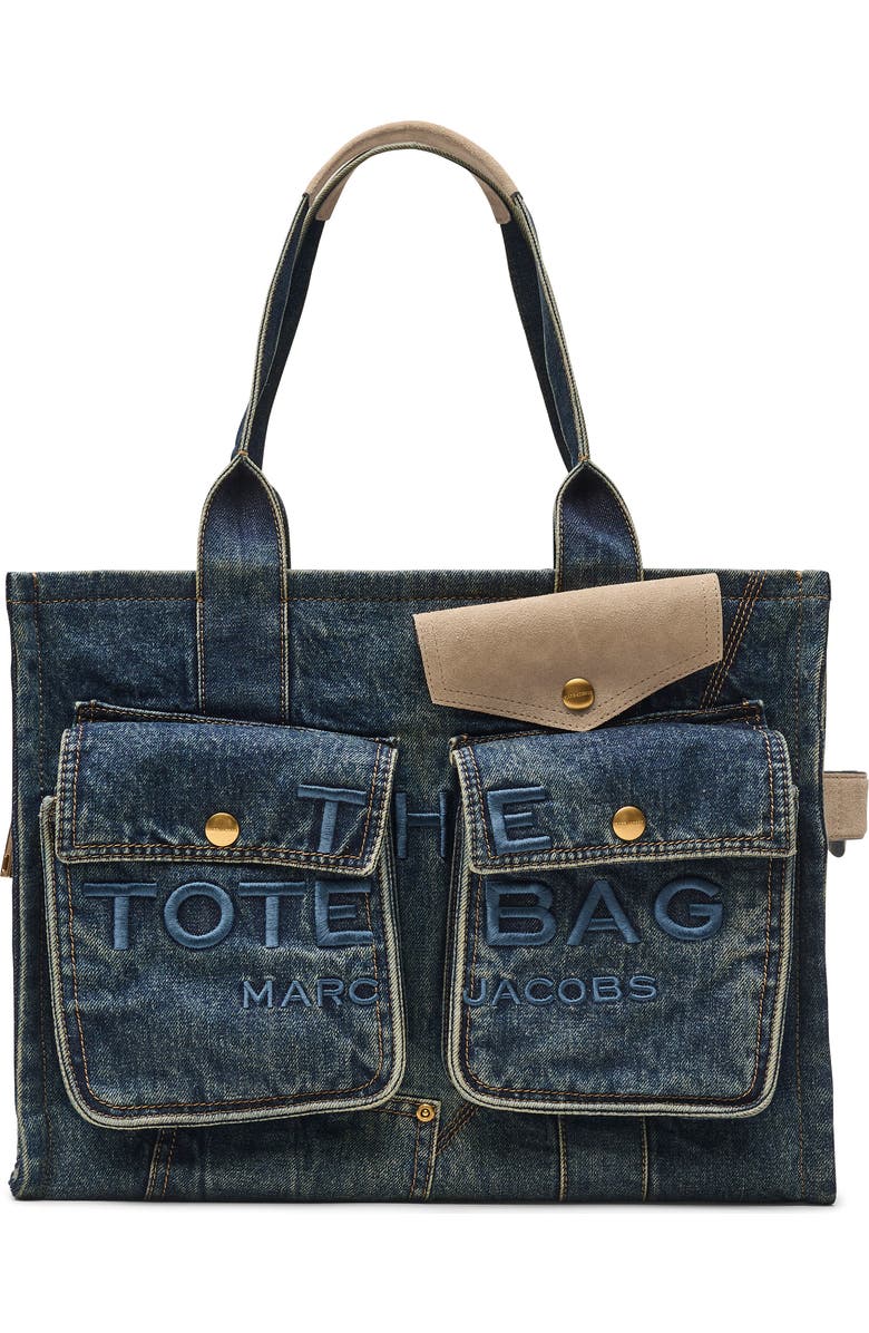 Marc Jacobs The Large Denim Tote Bag, Main, color, Dark Wash Indigo