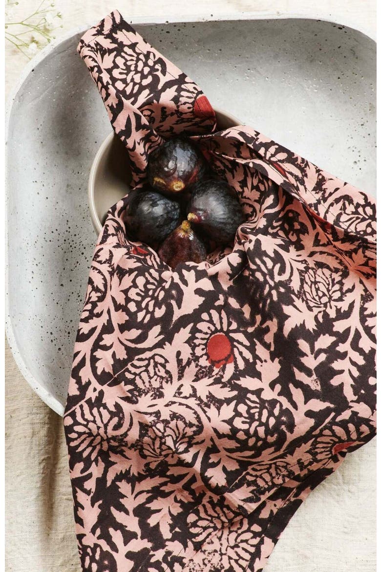 Hummus Floral Wax Block Printe Cotton Table Napkin - Set of 4, Alternate, color, Multi