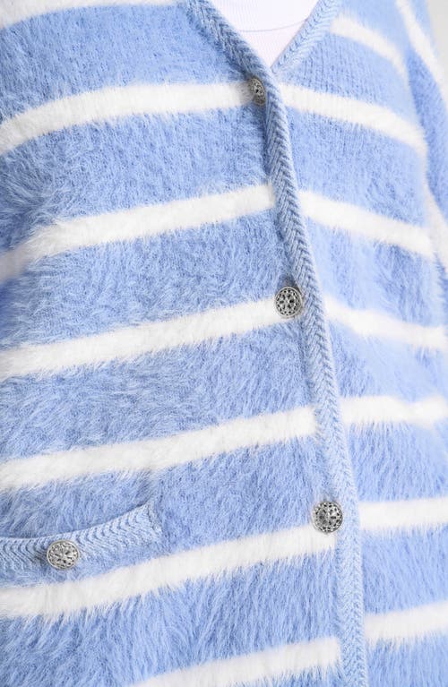 Matty M . Elodie Stripe Fuzzy Cardigan In Blue