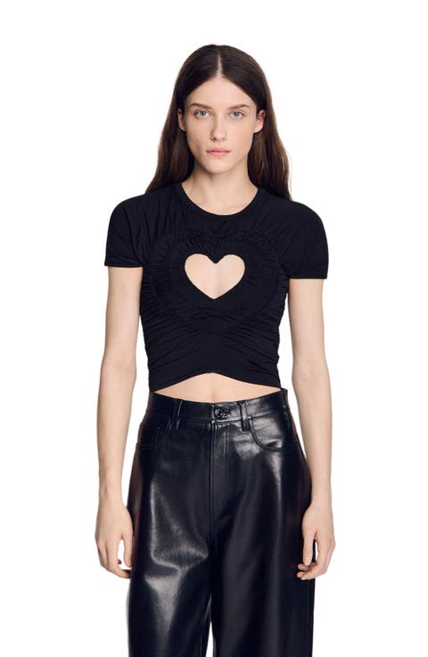 Ruched heart cropped T-shirt