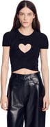 SANDRO Ruched heart cropped T-shirt