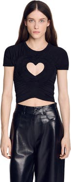 SANDRO Ruched heart cropped T-shirt