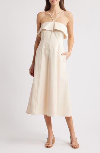 Du Paradis Clover Halter Cotton Midi Dress In Neutral