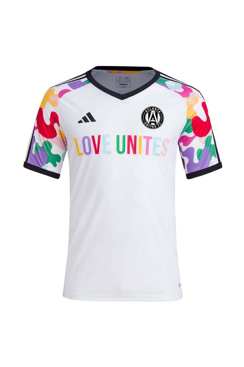Men's adidas White Atlanta United FC 2023 Pride Pre-Match Top, Alternate, color, White