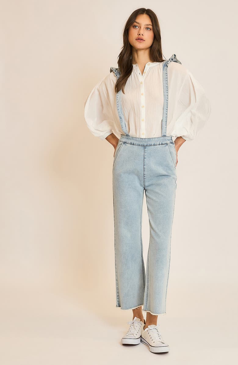 WISHLIST Ruffle Strap Denim Suspender Overalls, Alternate, color, L. Denim