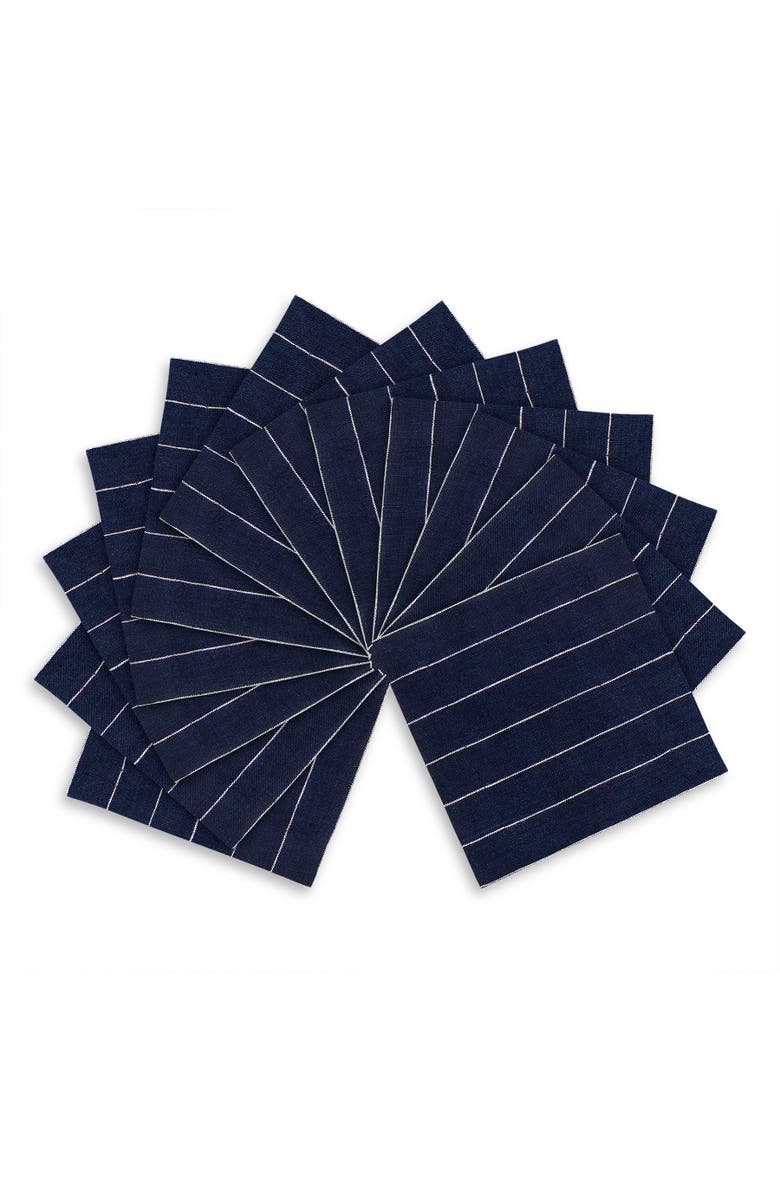 Solino Home Linen Cocktail Napkins - Pinstripe, Main, color, Navy And White